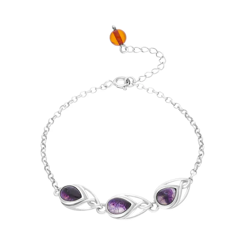 Sterling Silver Blue John 3 Stone Pear Celtic Bracelet sold by Jura Watches