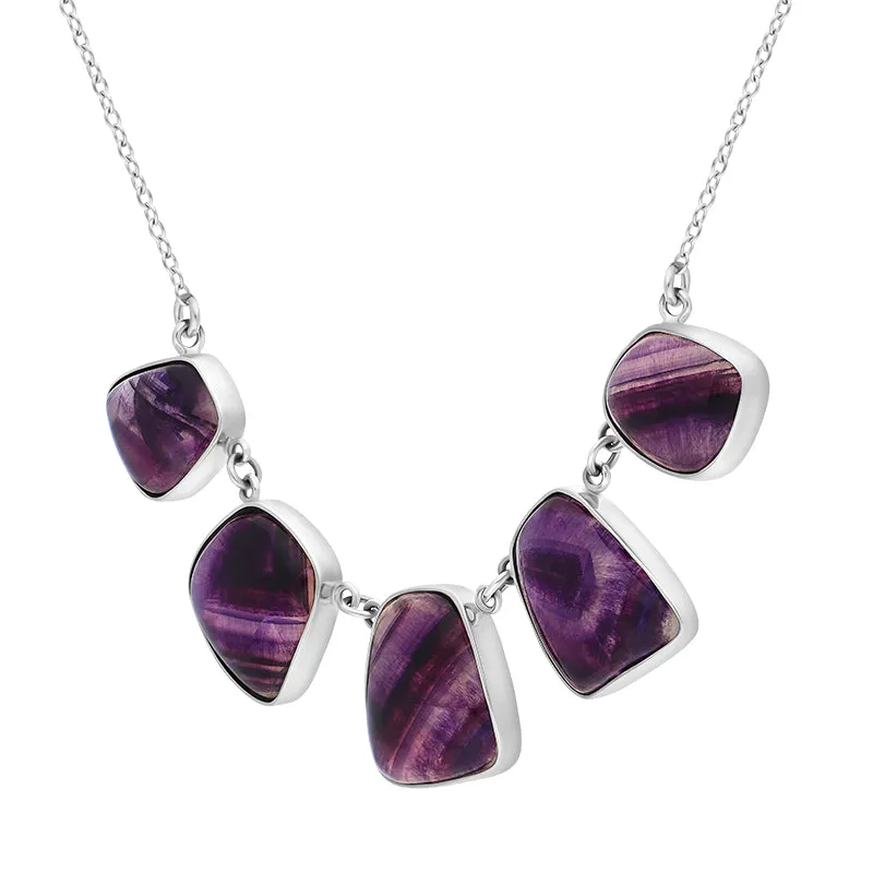 Sterling Silver Blue John 5 Stone Abstract Oval Unique Necklace sold by Jura Watches product image thumbnail 2