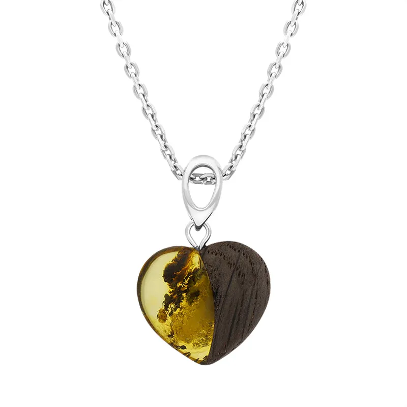 Sterling Silver Amber & Wood Heart Pendant sold by Jura Watches