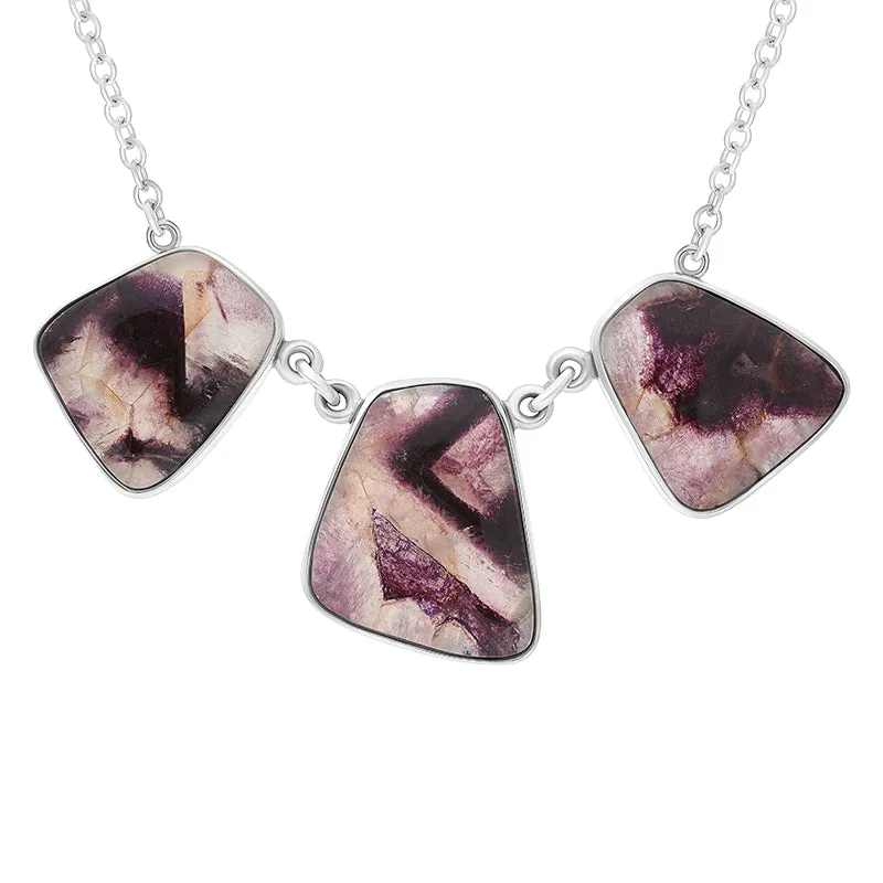 Sterling Silver Blue John 3 Stone Abstract Oval Unique Necklace sold by Jura Watches