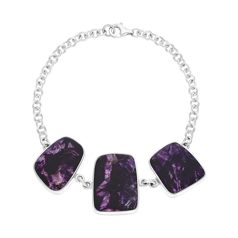 Sterling Silver Blue John Three Stone Abstract Oval Unique Bracelet sold by Jura Watches