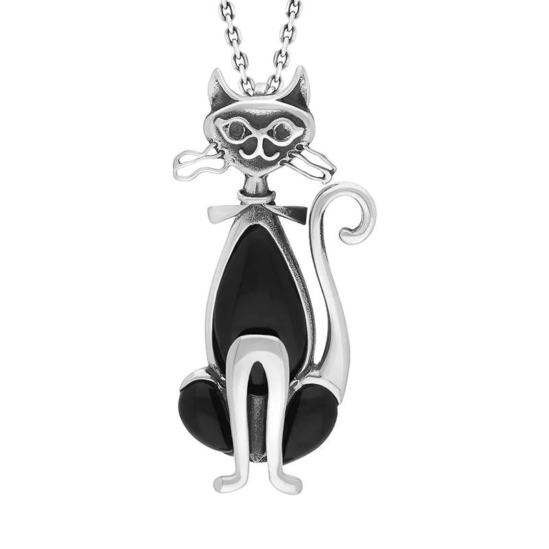 Sterling Silver Whitby Jet Sitting Cat Pendant sold by Jura Watches