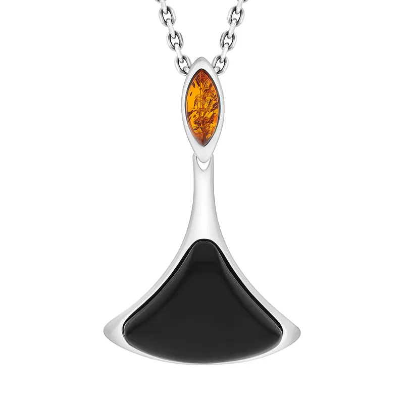 Sterling Silver Whitby Jet and Amber Two Stone Triangle Drop Necklace sold by Jura Watches