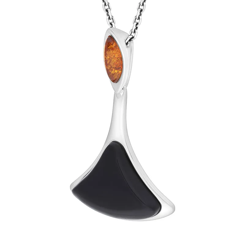 Sterling Silver Whitby Jet and Amber Two Stone Triangle Drop Necklace sold by Jura Watches product image thumbnail 2