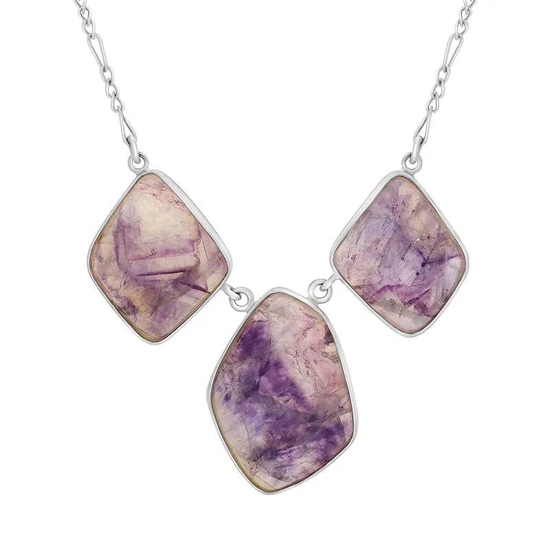 Sterling Silver Blue John Three Stone Abstract Oval Unique Necklet sold by Jura Watches