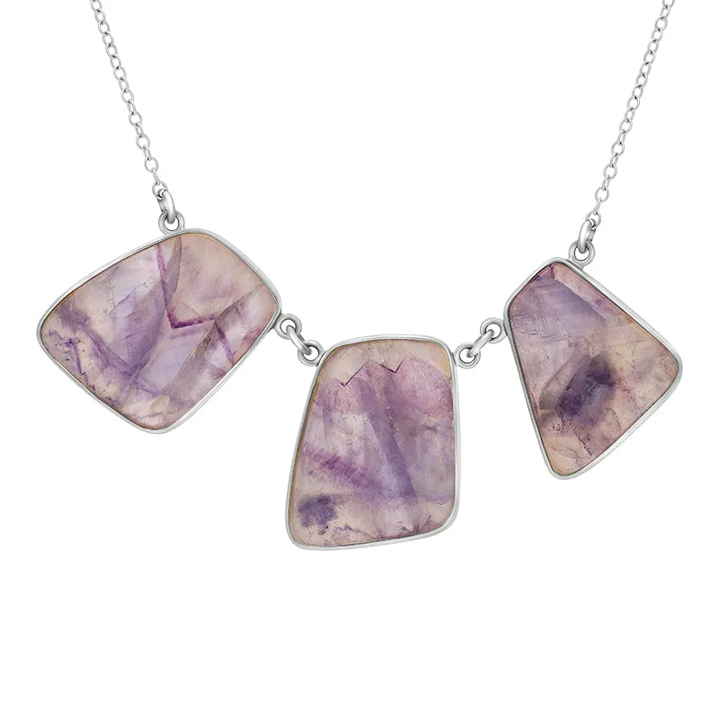 Sterling Silver Blue John Three Stone Abstract Oval Necklace sold by Jura Watches