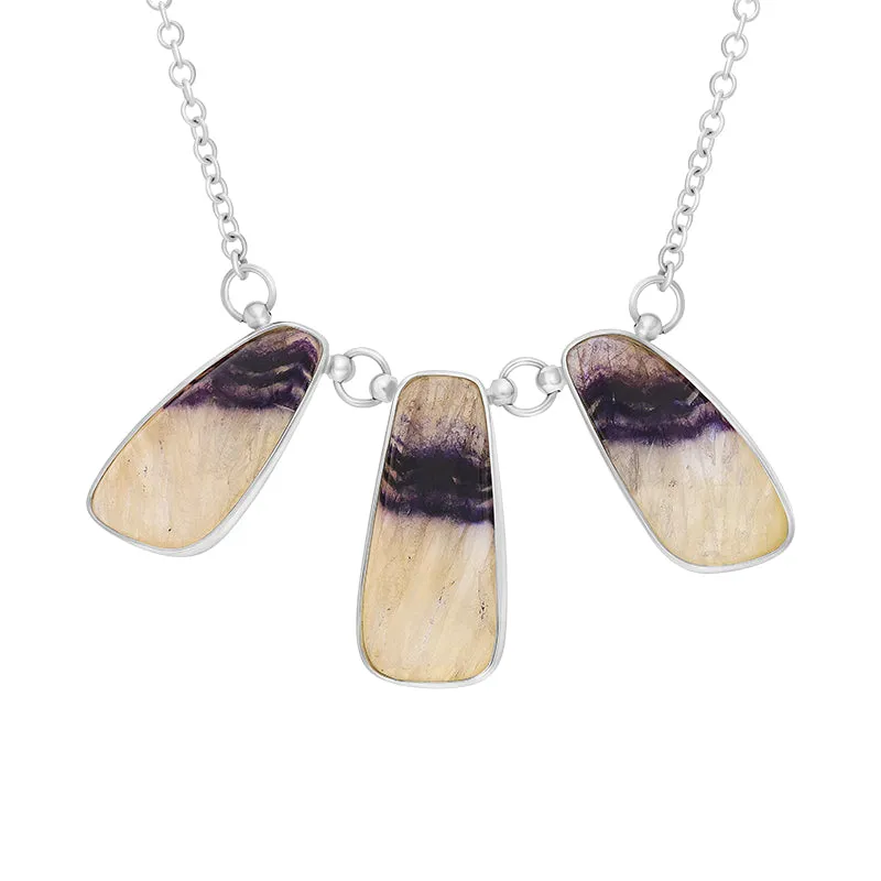 Sterling Silver Blue John Three Stone Abstract Oval Unique Chain Necklace sold by Jura Watches