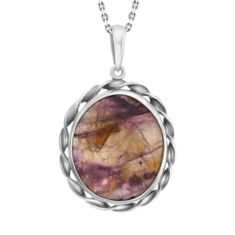 Sterling Silver Blue John Oval Rope Edge Unique Pendant sold by Jura Watches