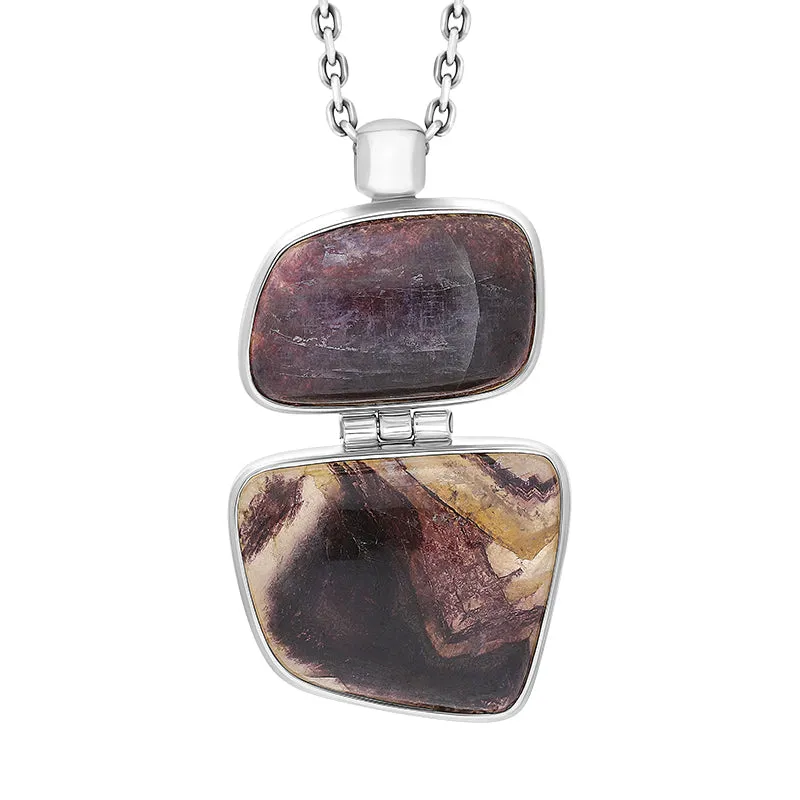 Sterling Silver Blue John two Stone Abstract Oval Unique Pendant sold by Jura Watches