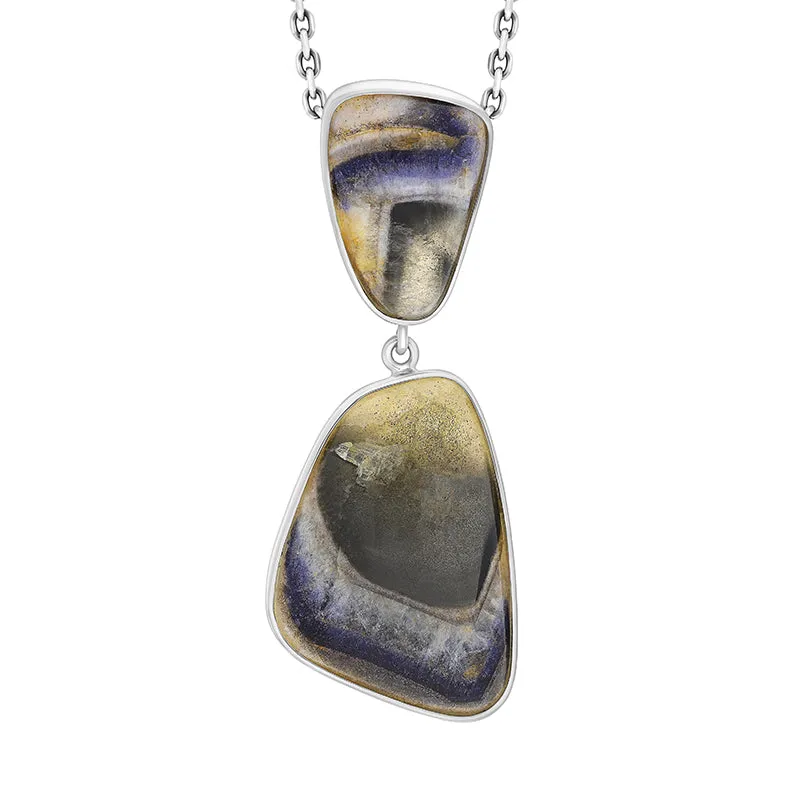 Sterling Silver Blue John Two Stone Abstract Oval Unique Pendant sold by Jura Watches