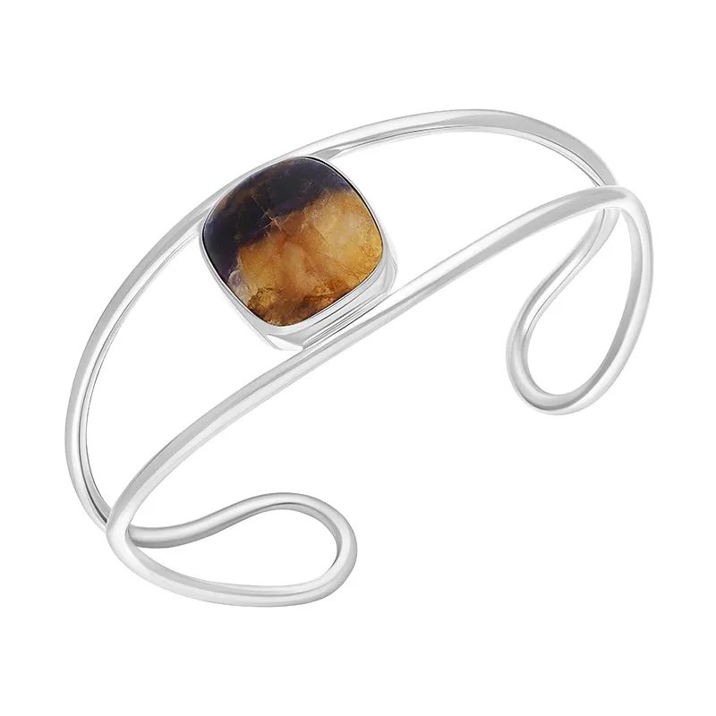 Sterling Silver Blue John Abstract Oval Cuff Bangle sold by Jura Watches