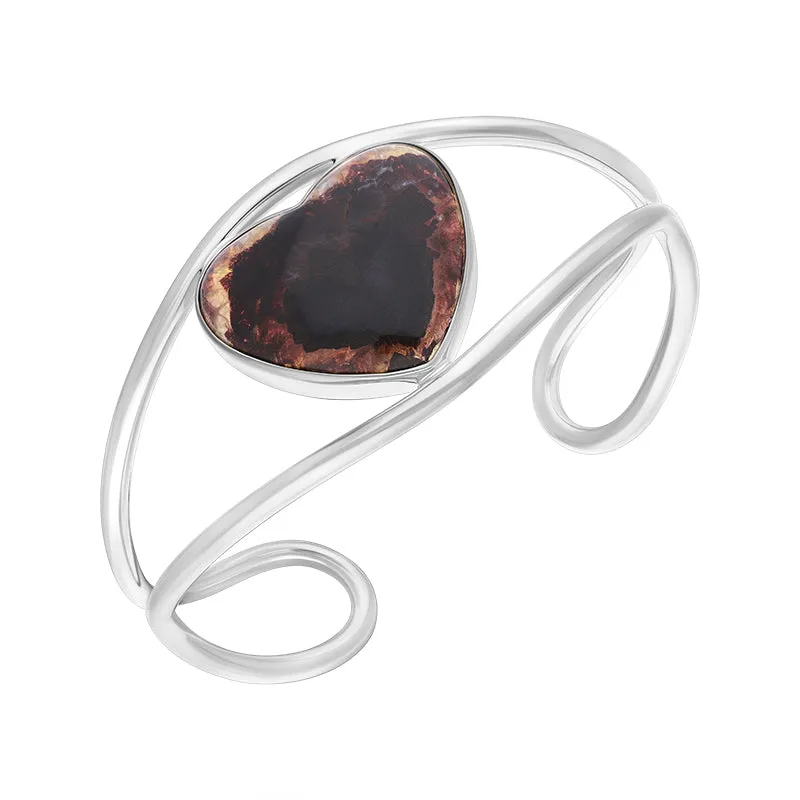 Sterling Silver Blue John Heart Cuff Bangle sold by Jura Watches