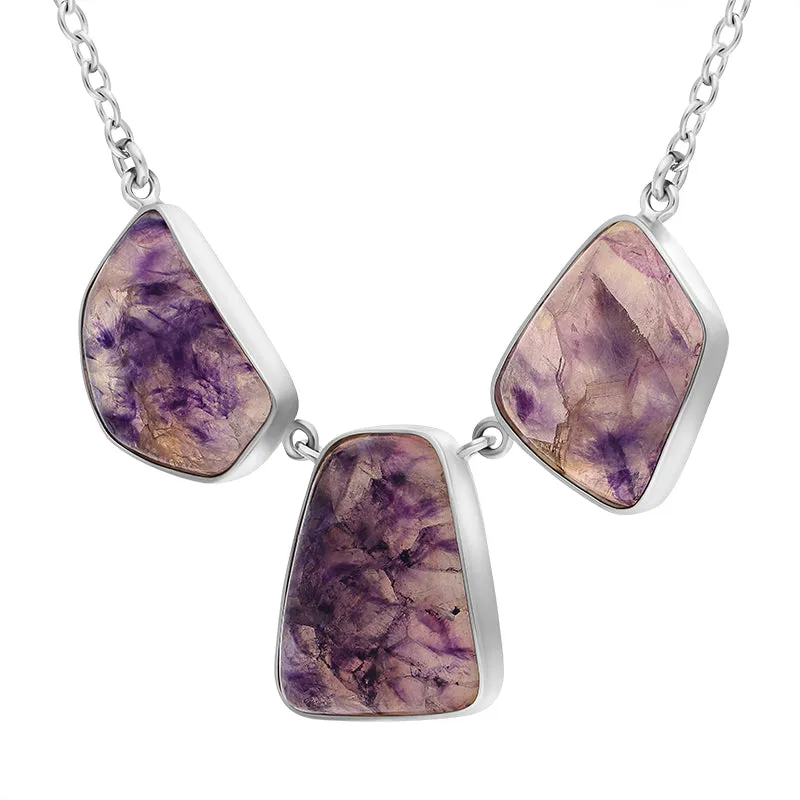 Sterling Silver Blue John Three Stone Abstract Oval Unique Necklace sold by Jura Watches product image thumbnail 2