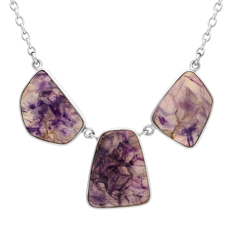 Sterling Silver Blue John Three Stone Abstract Oval Unique Necklace sold by Jura Watches