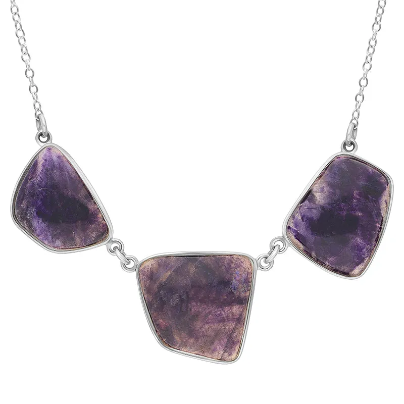 Sterling Silver Blue John Three Stone Abstract Oval unique Necklace sold by Jura Watches