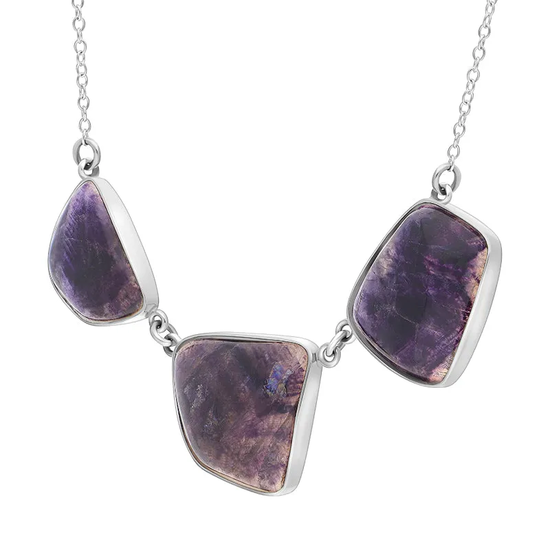 Sterling Silver Blue John Three Stone Abstract Oval unique Necklace sold by Jura Watches product image thumbnail 2