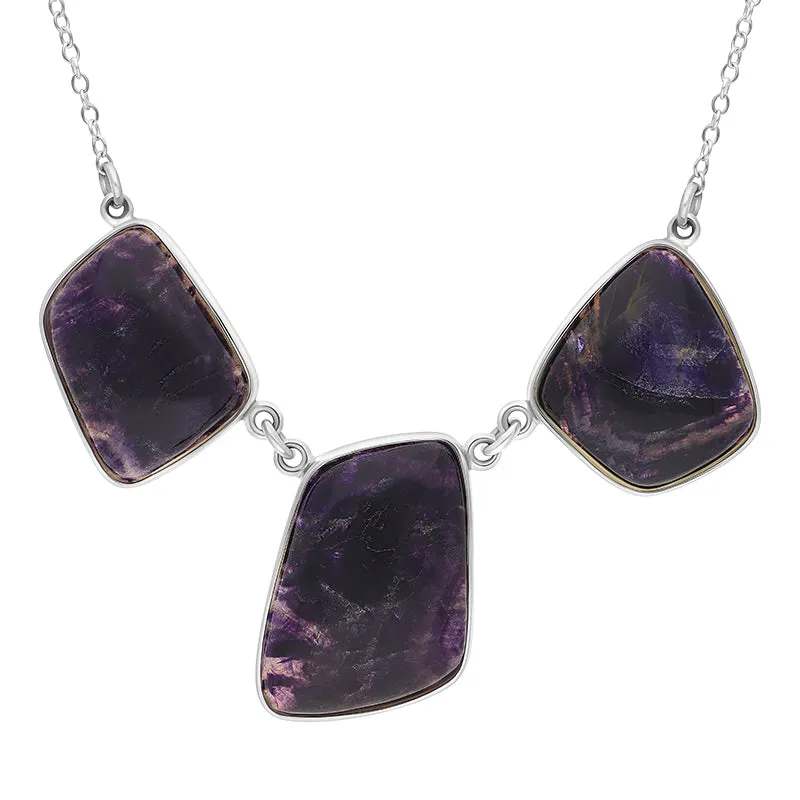 Sterling Silver Blue John Three Stone Abstract Oval unique Necklace sold by Jura Watches