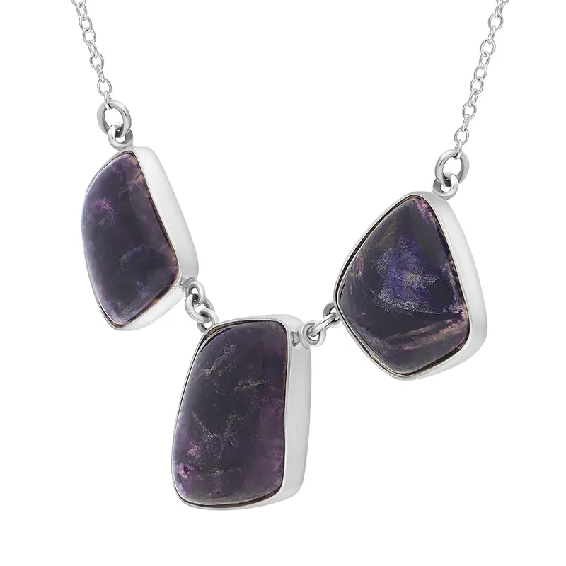 Sterling Silver Blue John Three Stone Abstract Oval unique Necklace sold by Jura Watches product image thumbnail 2