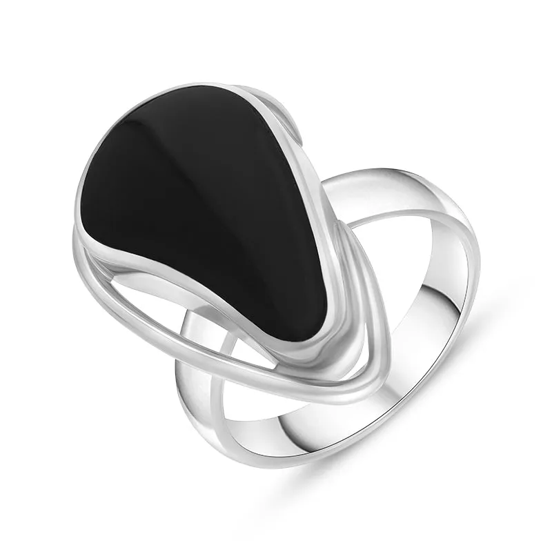 Sterling Silver Whitby Jet Abstract Oval Open Edge Unique Ring sold by Jura Watches
