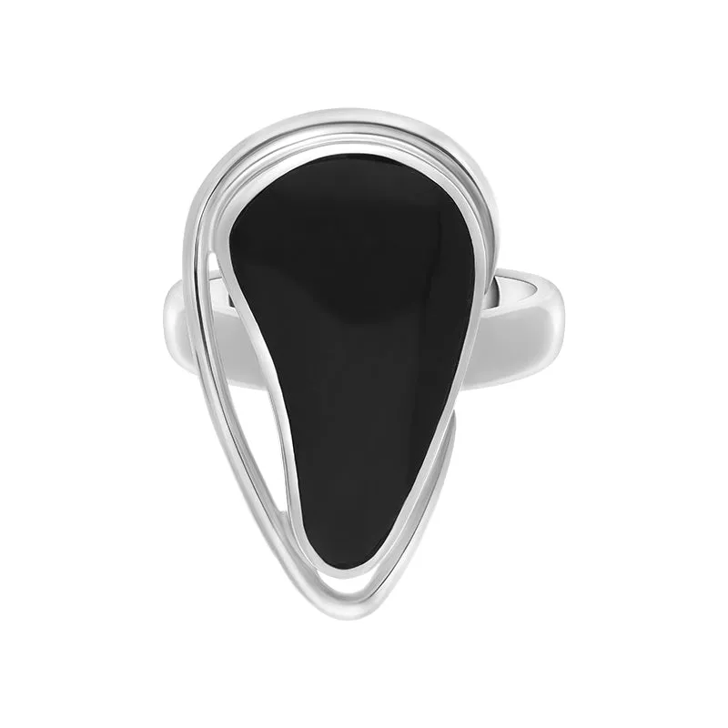 Sterling Silver Whitby Jet Abstract Oval Open Edge Unique Ring sold by Jura Watches product image thumbnail 2