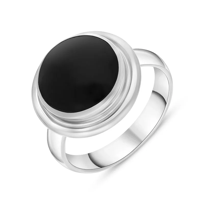 Sterling Silver Whitby Jet Round Solid Edge Unique Ring sold by Jura Watches