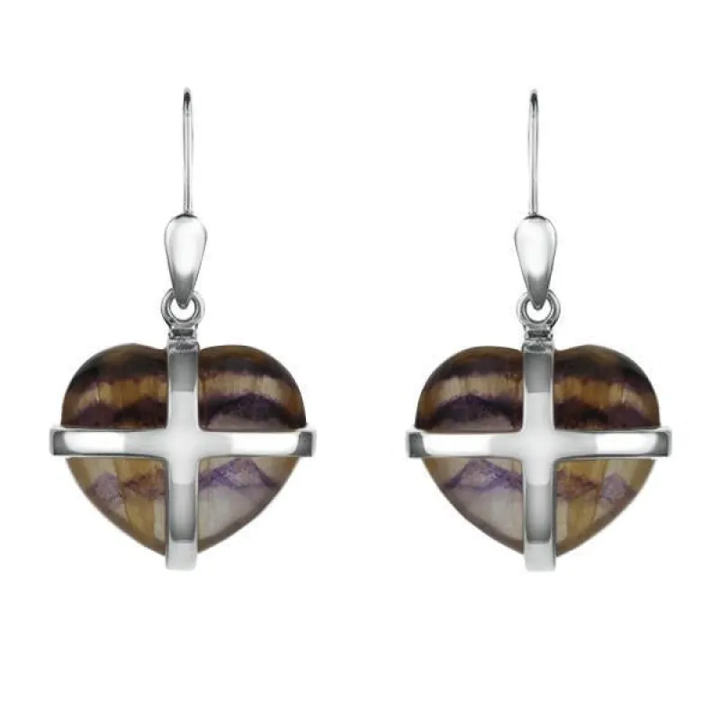 Sterling Silver Blue John Medium Cross Heart Drop Earrings D sold by Jura Watches