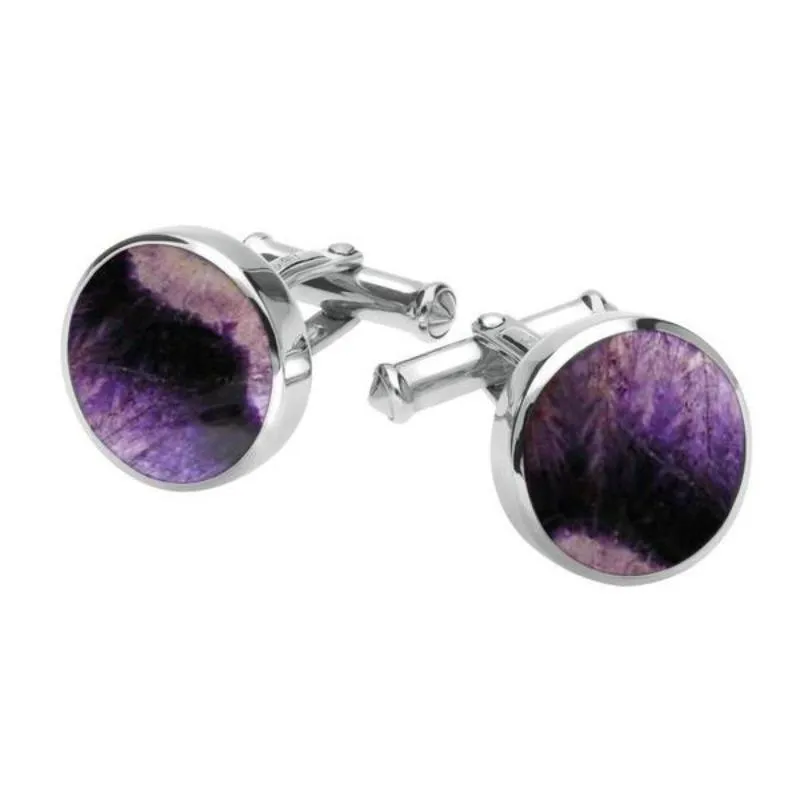 Sterling Silver Blue John Round Shape Cufflinks sold by Jura Watches