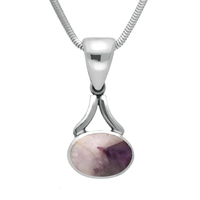 Sterling Silver Blue John Oval Long Drop Necklace sold by Jura Watches