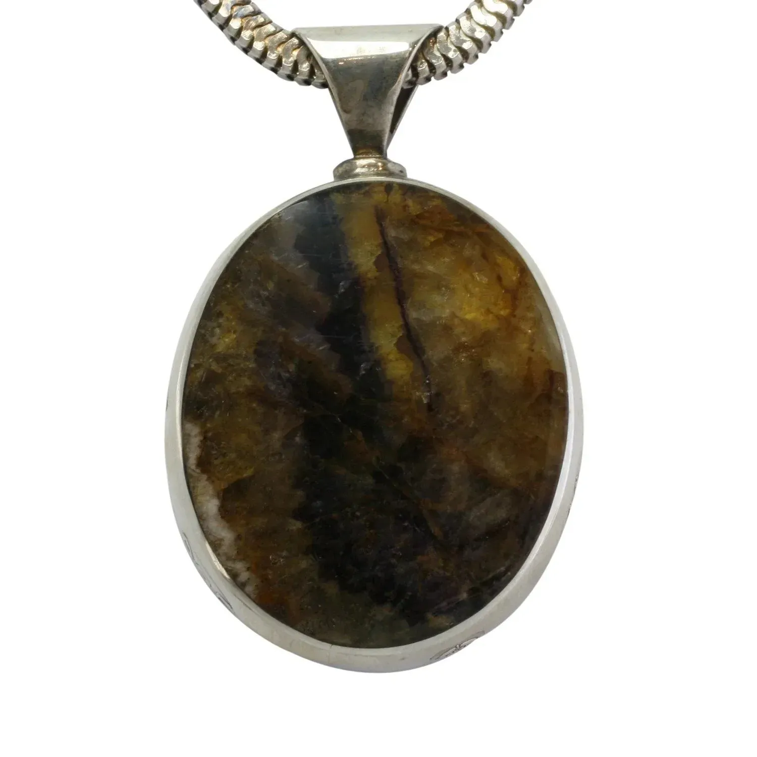 Sterling Silver Blue John Double Sided Oval Large Fob Necklace sold by Jura Watches