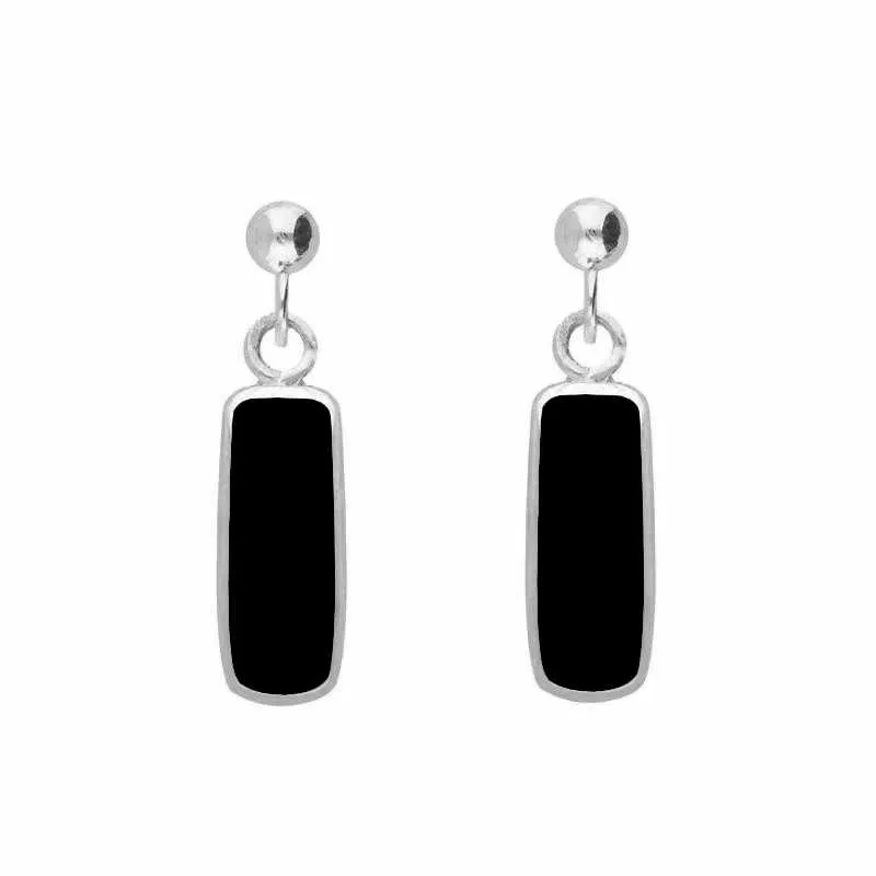 Sterling Silver Whitby Jet Oblong Drop Earrings sold by Jura Watches