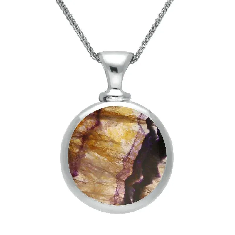 Sterling Silver Blue John Double Sided Round Dinky Fob Necklace sold by Jura Watches