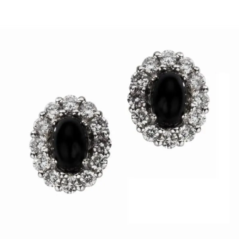 18ct White Gold Whitby Jet 0.55ct Diamond Oval Cluster Stud Earrings sold by Jura Watches