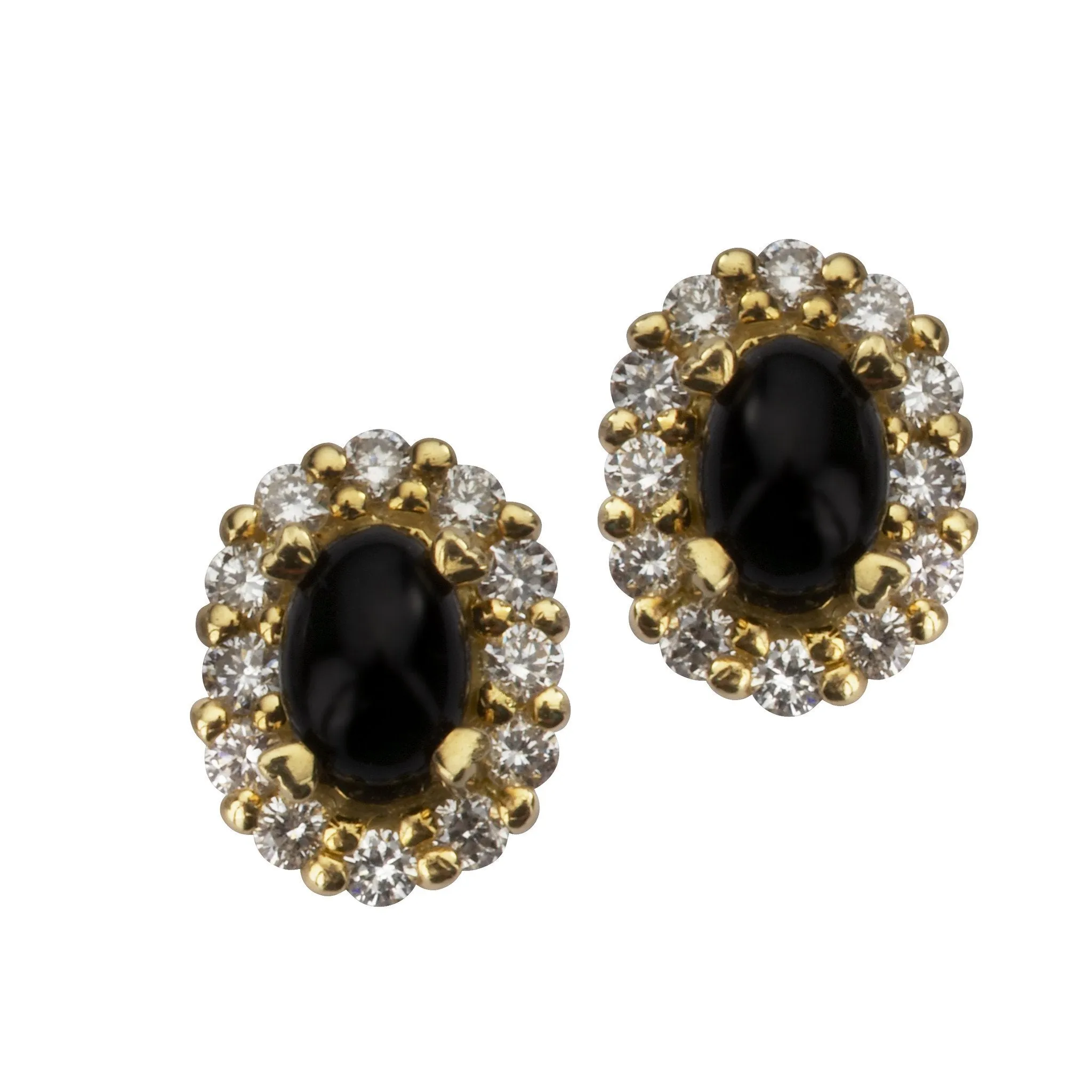 18ct Yellow Gold Whitby Jet 0.55ct Diamond Oval Cluster Stud Earrings sold by Jura Watches