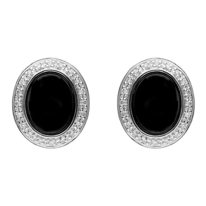 18ct White Gold Whitby Jet 0.15ct Diamond Oval Stud Earrings sold by Jura Watches