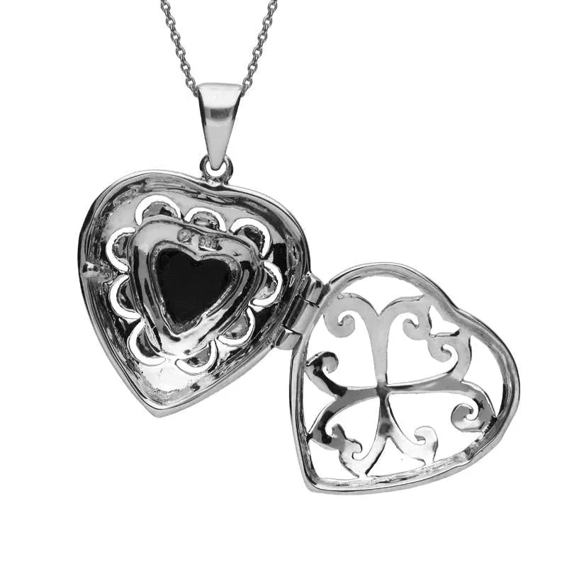 Sterling Silver Whitby Jet Marcasite Large Heart Locket Necklace sold by Jura Watches product image thumbnail 3