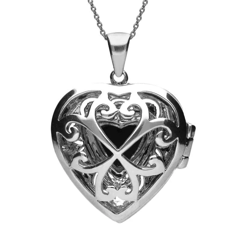 Sterling Silver Whitby Jet Marcasite Large Heart Locket Necklace sold by Jura Watches product image thumbnail 2