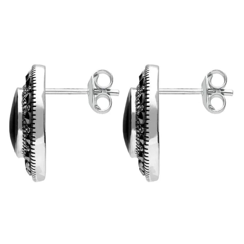 Sterling Silver Whitby Jet Marcasite Round Beaded Edge Stud Earrings sold by Jura Watches product image thumbnail 2