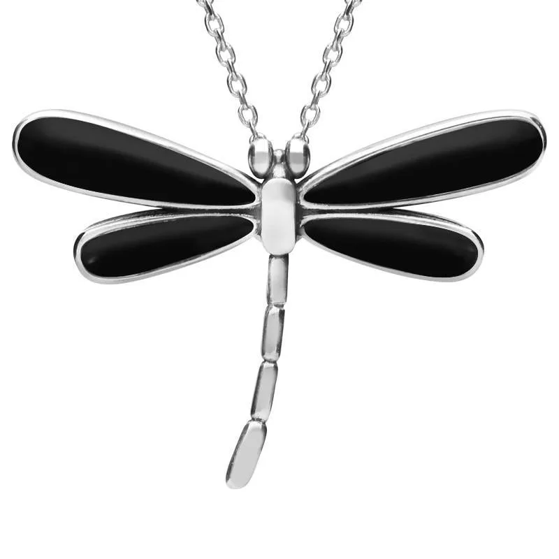 Sterling Silver Whitby Jet Four Stone Small Dragonfly Necklace sold by Jura Watches