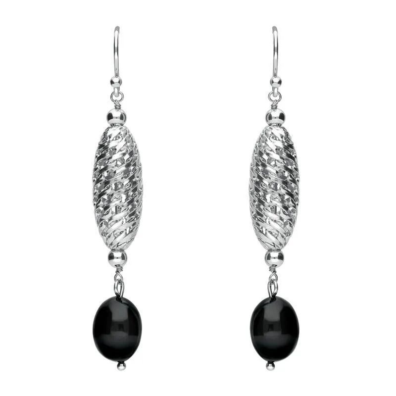 Sterling Silver Whitby Jet Lattice Drop Earrings sold by Jura Watches