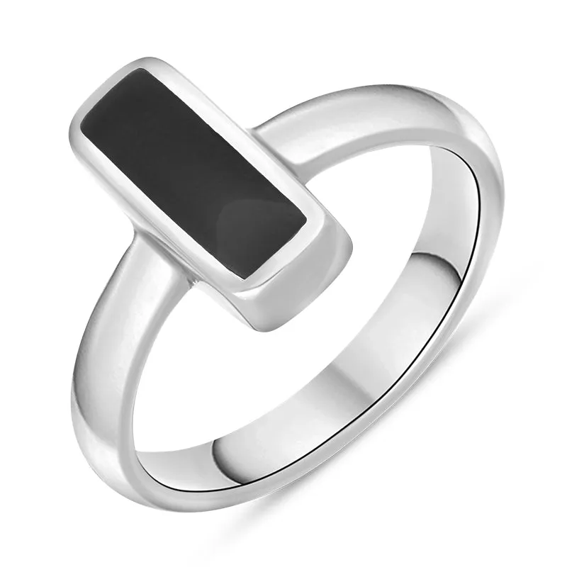 Sterling Silver Whitby Jet Slim Oblong Ring sold by Jura Watches