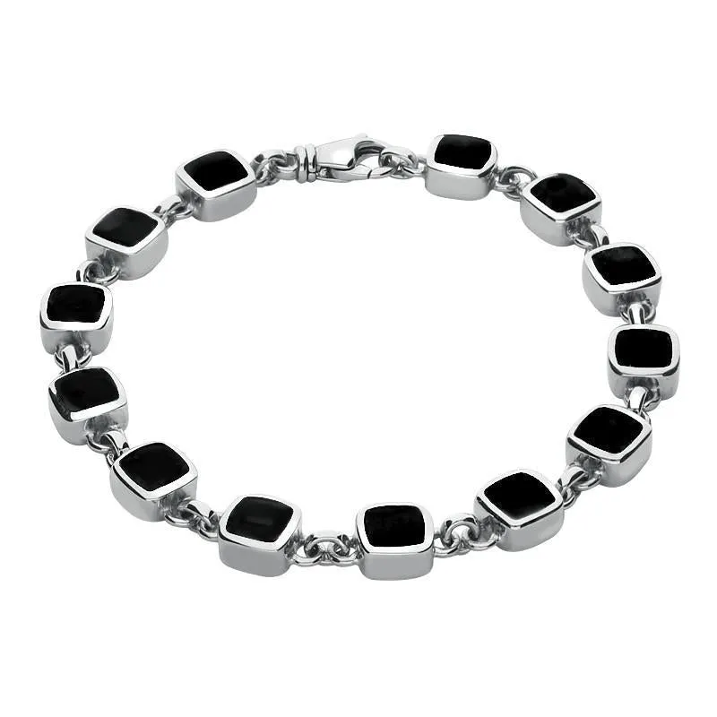 Sterling Silver Whitby Jet Square Cushion Bracelet sold by Jura Watches