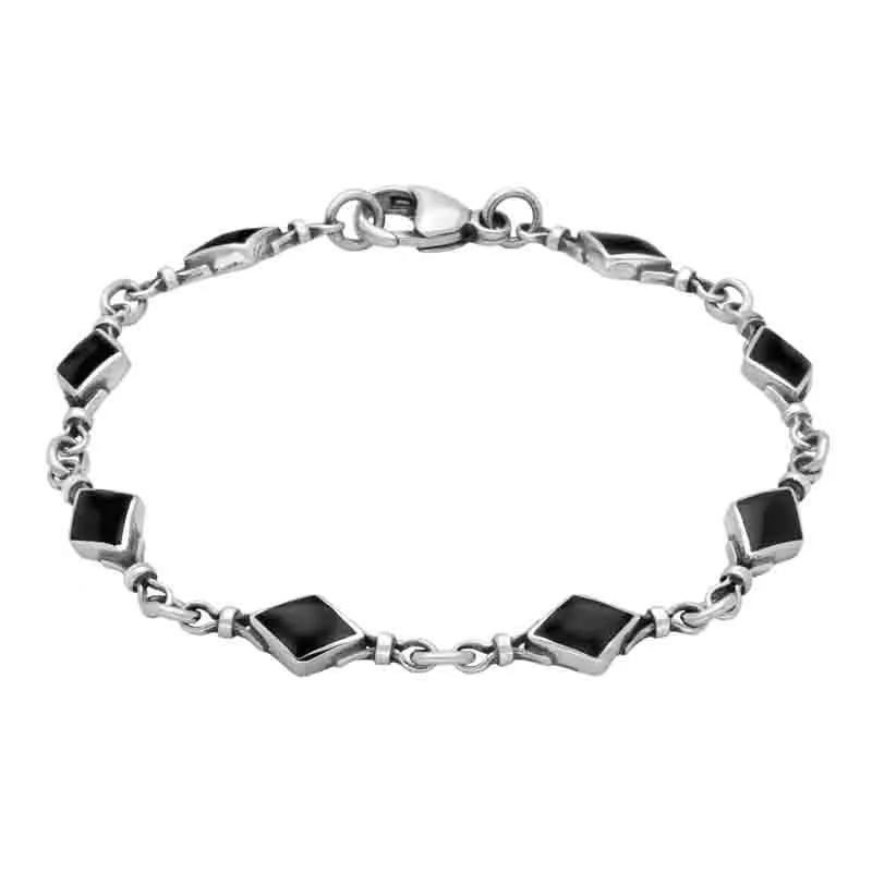 Sterling Silver Whitby Jet Diamond Shaped Bracelet sold by Jura Watches