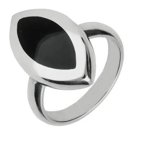 Sterling Silver Whitby Jet Framed Marquise Ring sold by Jura Watches