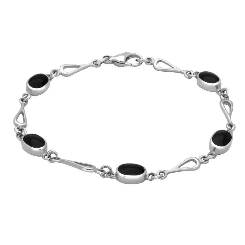 Sterling Silver Whitby Jet Oval Spoon Link Bracelet sold by Jura Watches