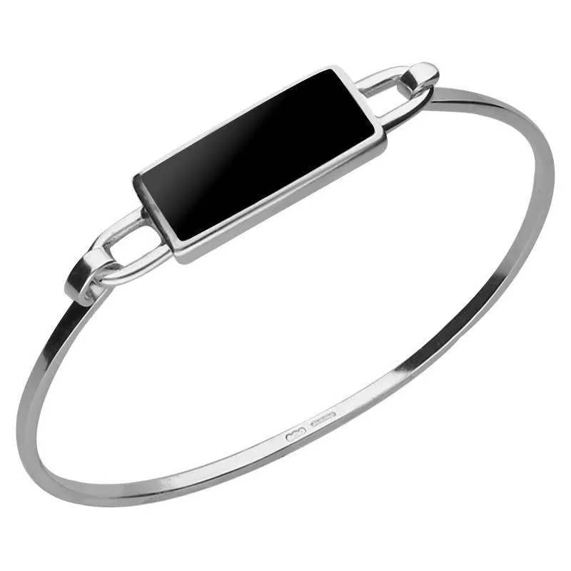 Sterling Silver Whitby Jet Slim Oblong Bangle sold by Jura Watches