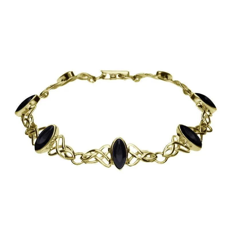 9ct Yellow Gold Whitby Jet Marquise Shaped Celtic Bracelet sold by Jura Watches