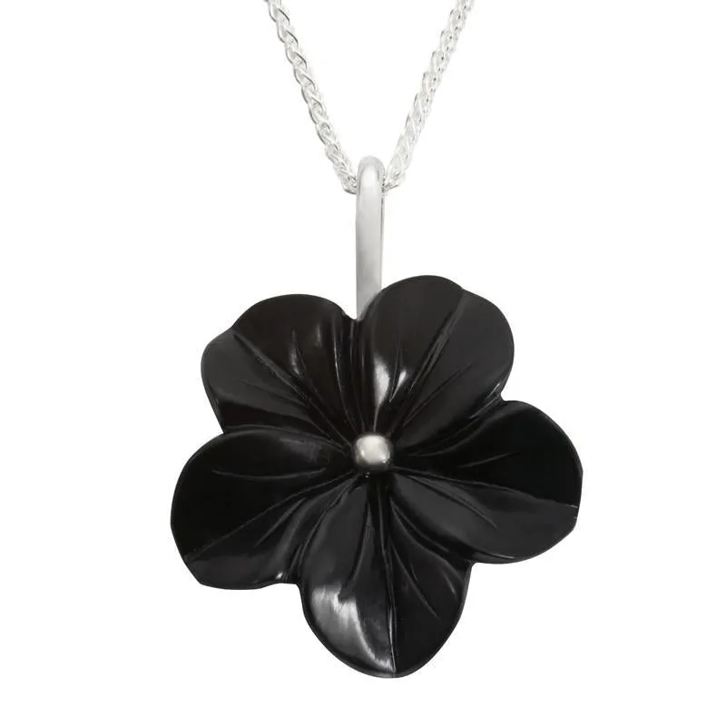 Sterling Silver Whitby Jet Tuberose 28mm Flower Necklace sold by Jura Watches