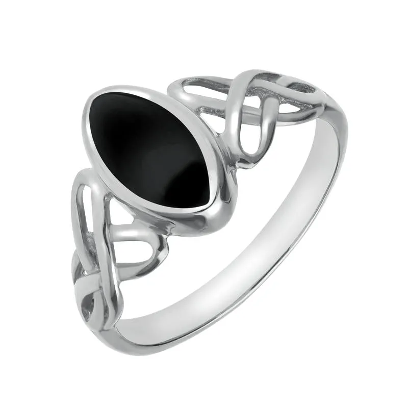 Sterling Silver Whitby Jet Marquise Celtic Ring sold by Jura Watches
