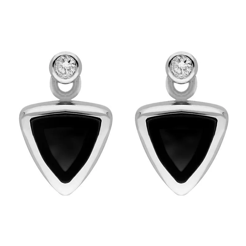 18ct White Gold Whitby Jet 0.06ct Diamond Triangle Stud Earrings sold by Jura Watches