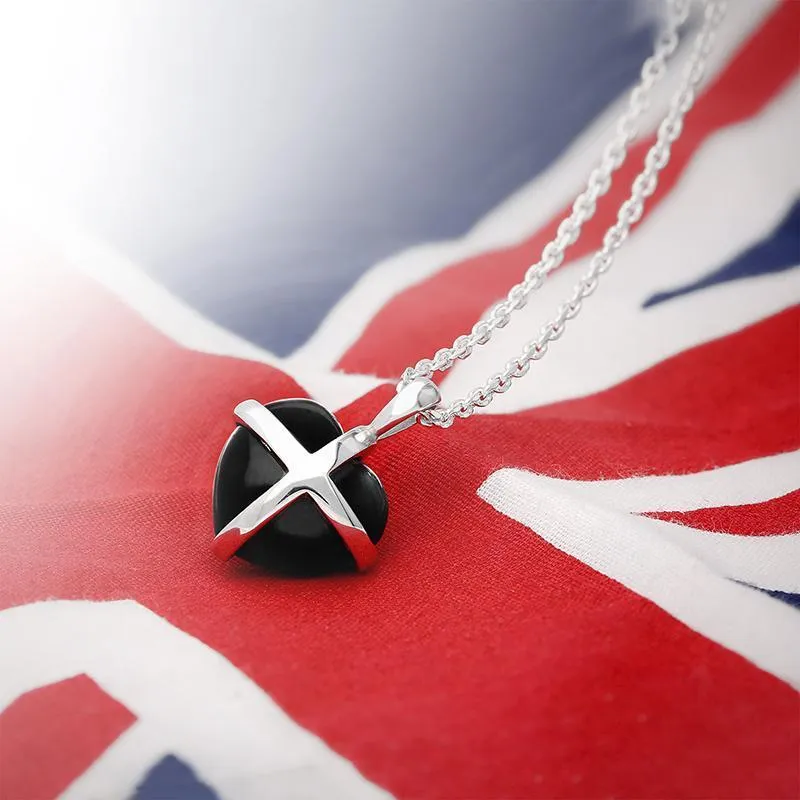 Sterling Silver Whitby Jet Small Cross Heart Necklace sold by Jura Watches product image thumbnail 2